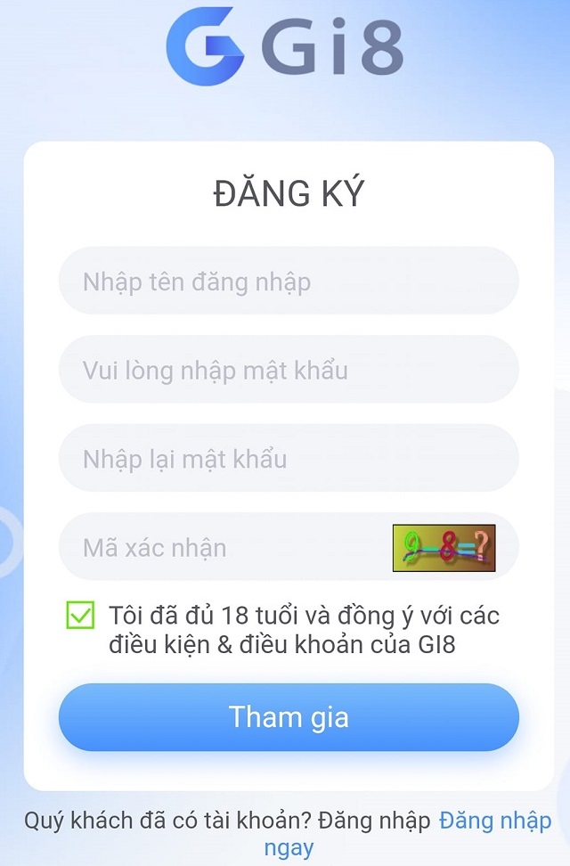 Đăng ký tài khoản Gi8 tham gia cá cược thả ga Đăng ký tài khoản Gi8 tham gia cá cược thả ga